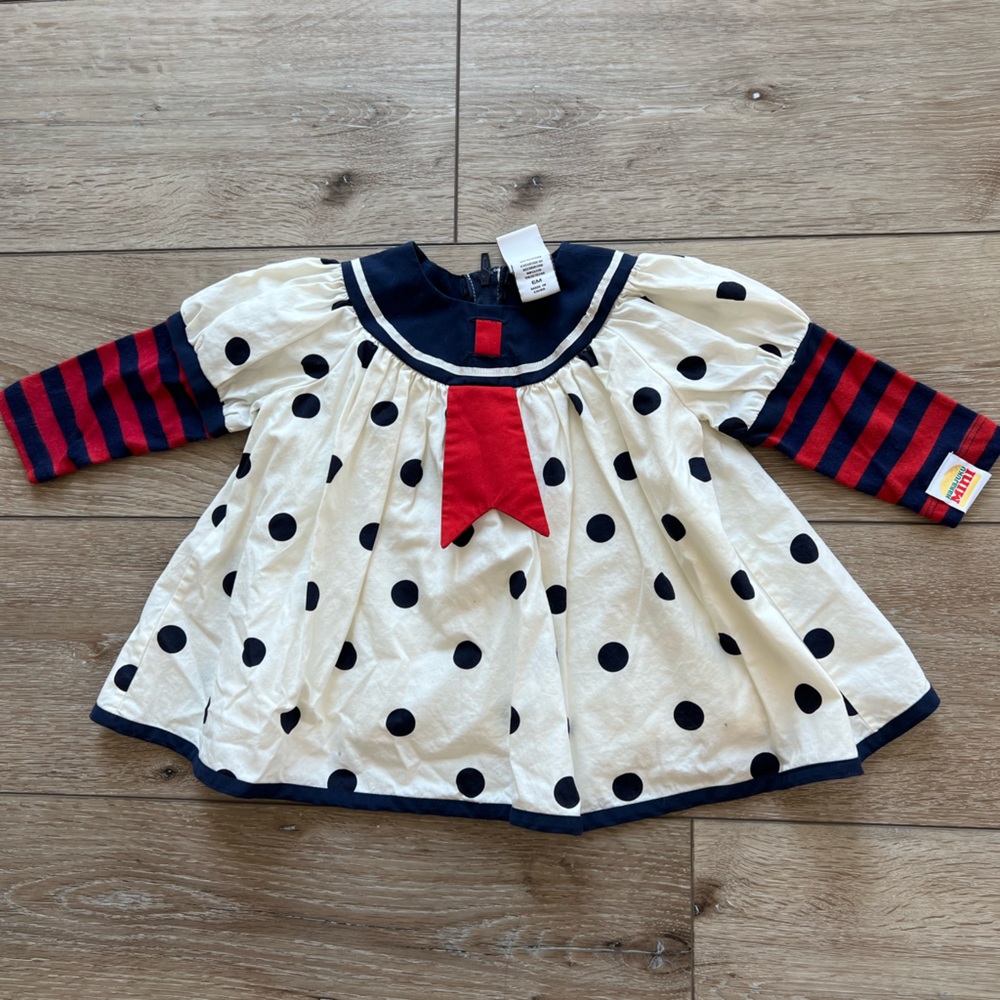 Harajuku Mini Target Red White Blue Polkadot Stripe Sailor Dress 6mo